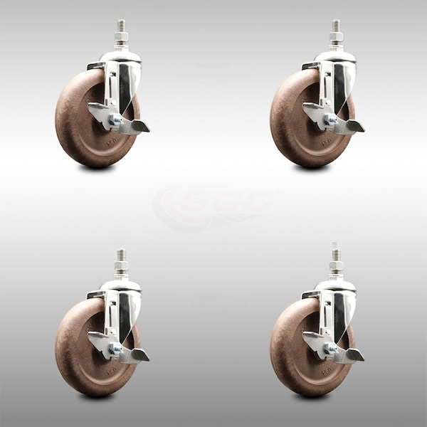 Service Caster 5 Inch 316SS High Temp Glass Filled Nylon 12mm Stem Caster Set Brake SCC SCC-SS316TS20S514-GFNSHT-TLB-M1215-4 - main